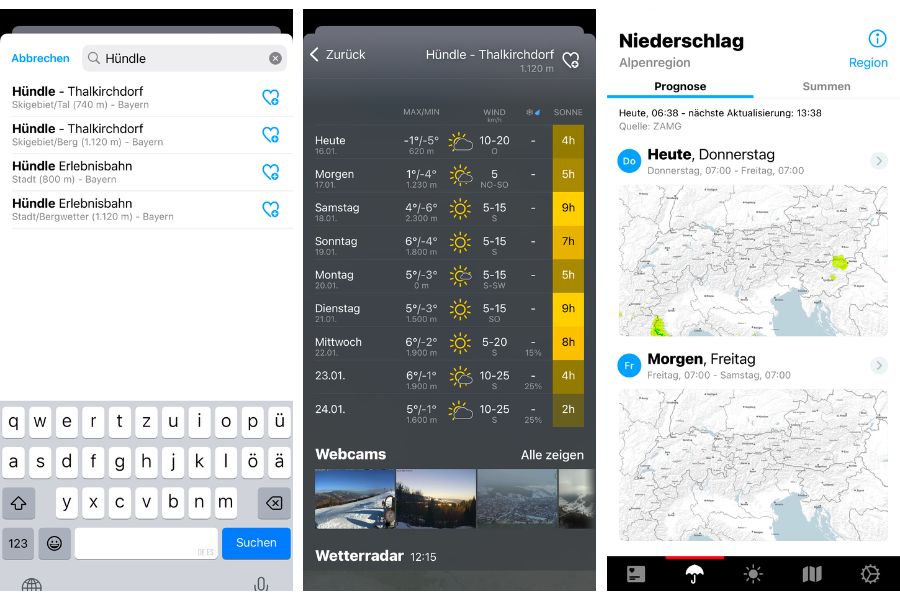 Apps fürs Wandern Bergfex Wetter