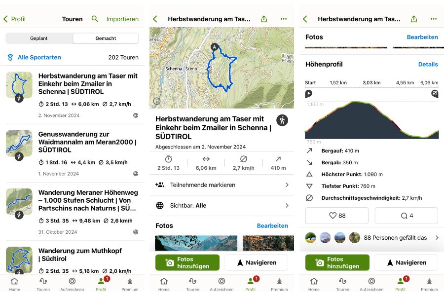 Apps fürs Wandern komoot Screenshots